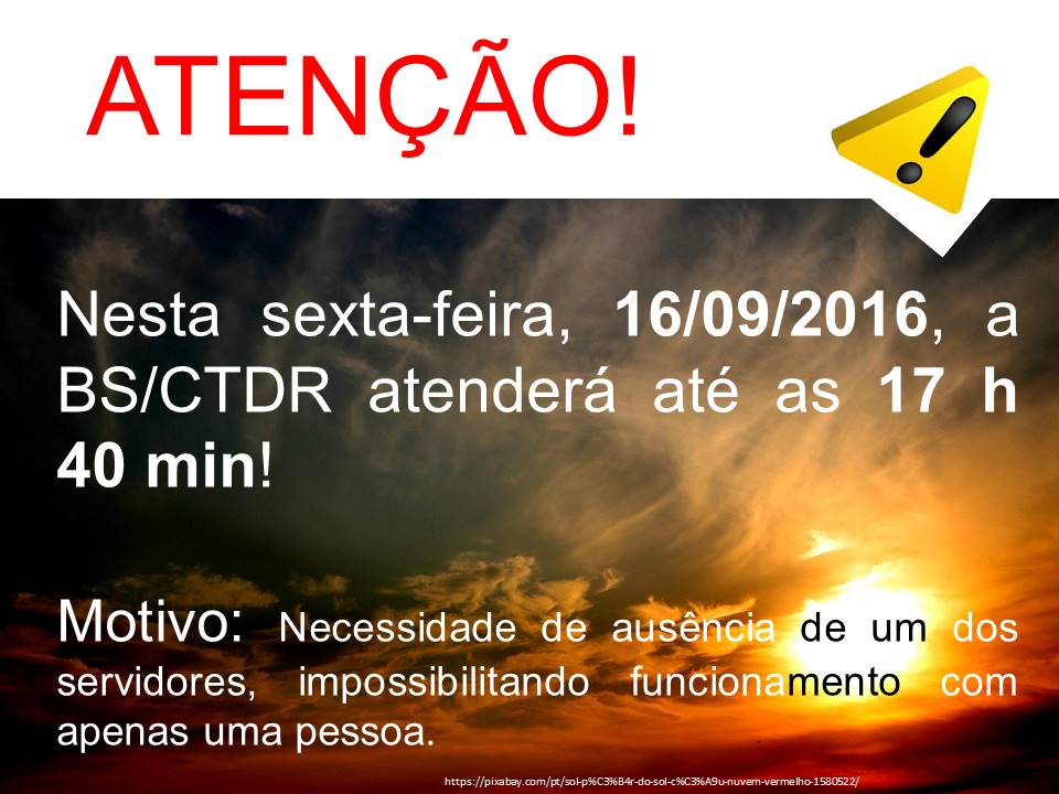 Aviso sobre horário - 16/09/2016