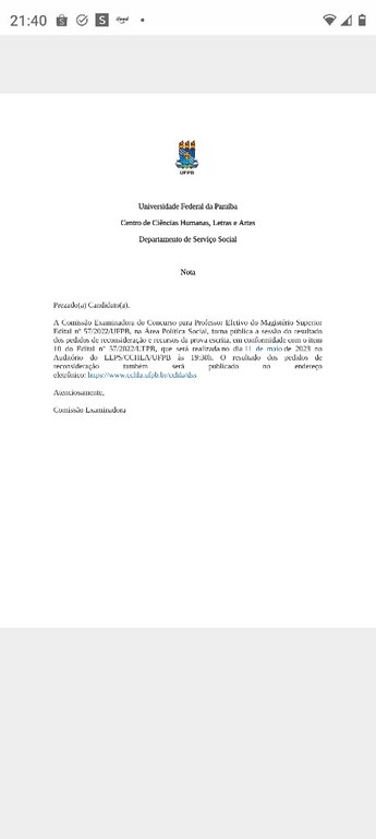 Nota Sessão Pública pedido de reconsideração Prova Escrita